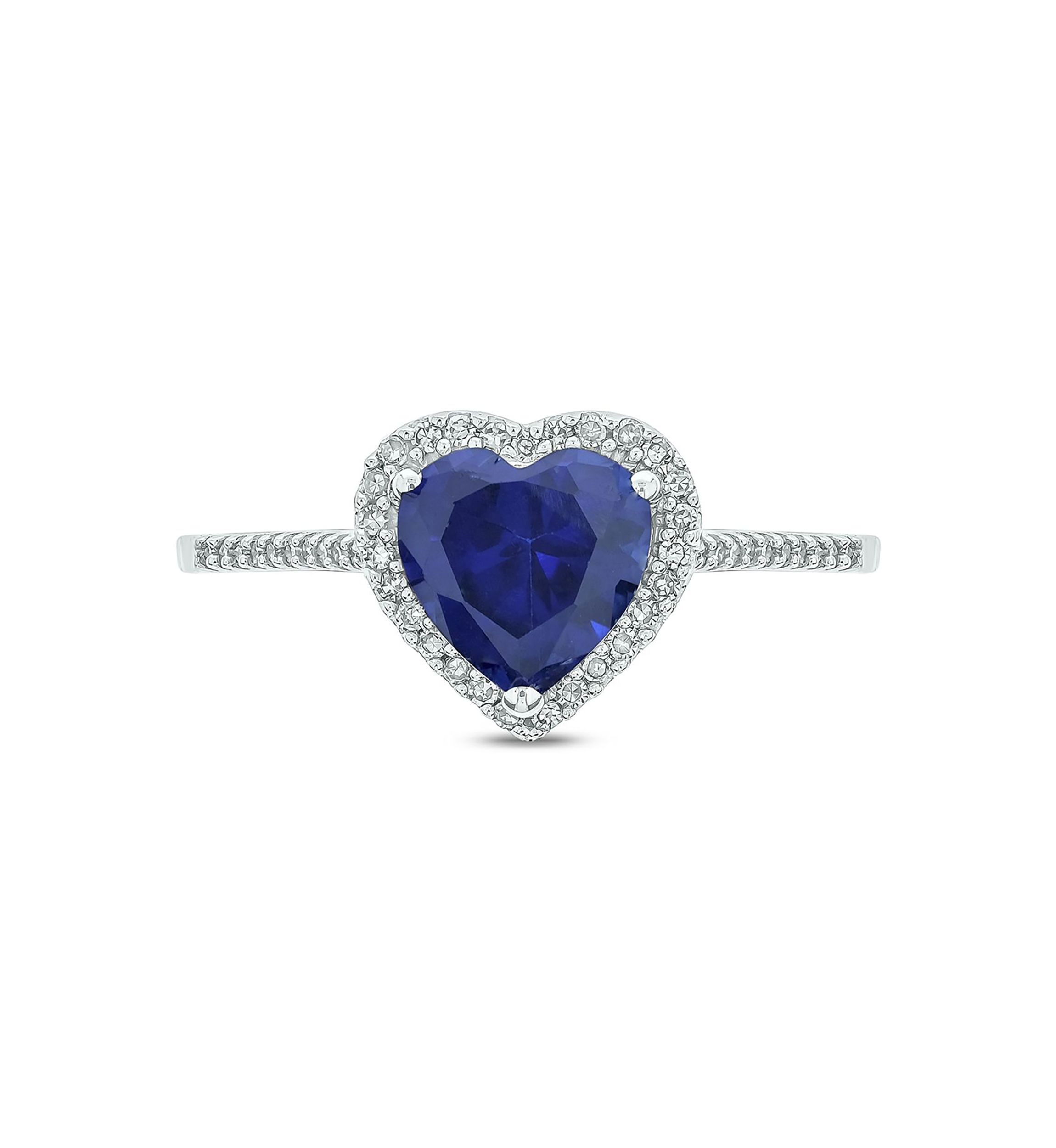 Lab Created 1/10 ct. t.w. Diamond and  1.65 ct. t.w. Created Blue Sapphire Heart Color Stone Ring In 14K White Gold