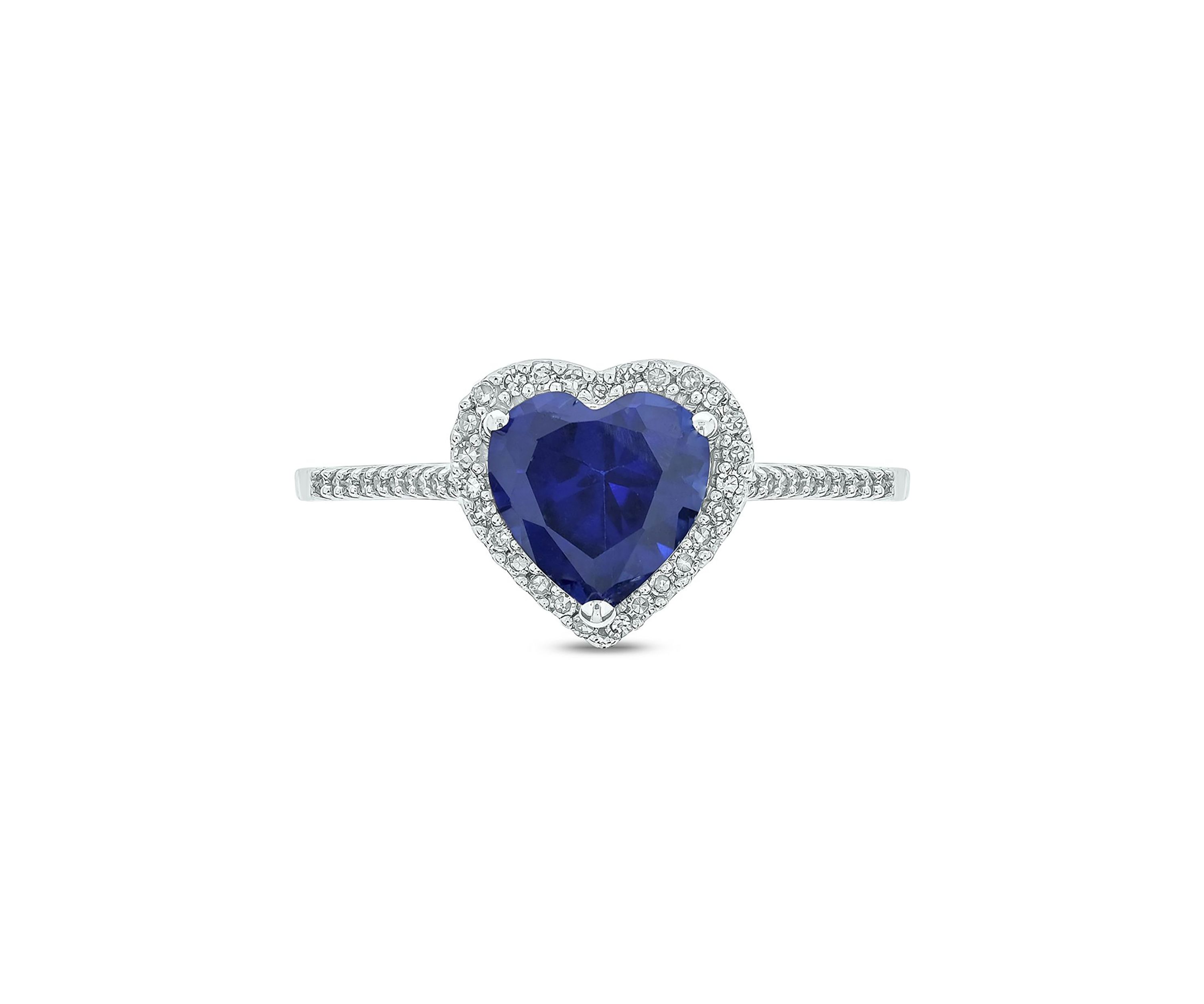 Lab Created 1/10 ct. t.w. Diamond and  1.65 ct. t.w. Created Blue Sapphire Heart Color Stone Ring In 14K White Gold