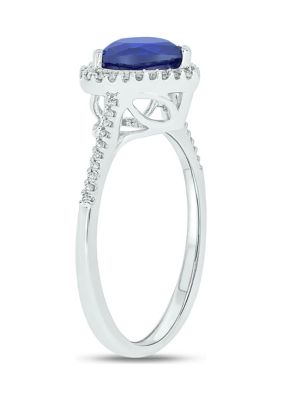 Lab Created 1/10 ct. t.w. Diamond and  1.65 Blue Sapphire Heart Color Stone Ring 14K White Gold