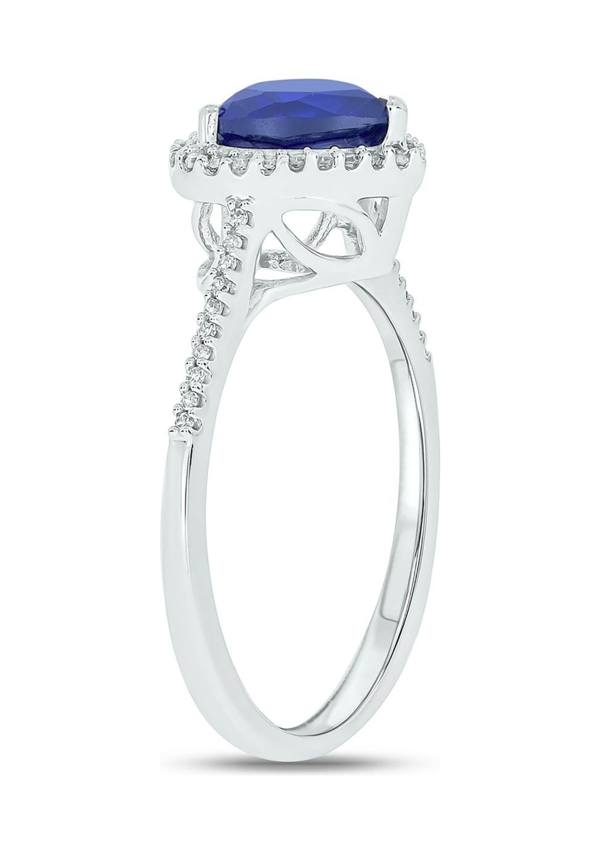 Lab Created 1/10 ct. t.w. Diamond and  1.65 ct. t.w. Created Blue Sapphire Heart Color Stone Ring In 14K White Gold