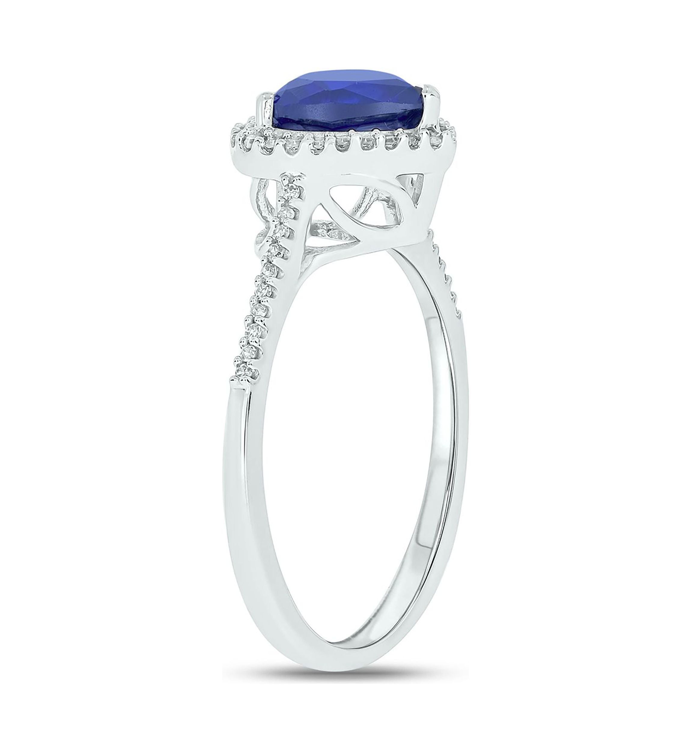 Lab Created 1/10 ct. t.w. Diamond and  1.65 ct. t.w. Created Blue Sapphire Heart Color Stone Ring In 14K White Gold