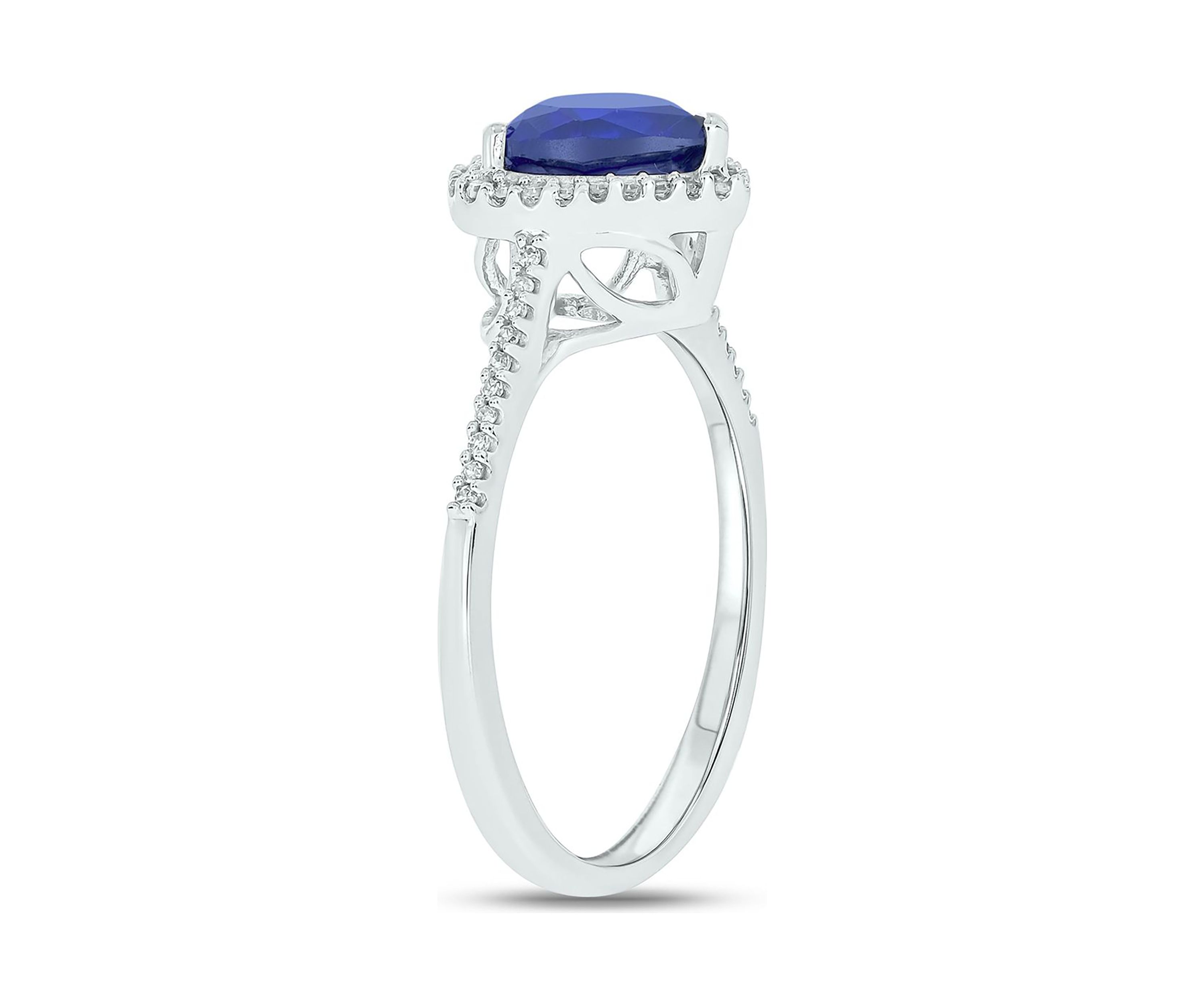 Lab Created 1/10 ct. t.w. Diamond and  1.65 ct. t.w. Created Blue Sapphire Heart Color Stone Ring In 14K White Gold