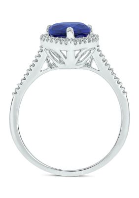 Lab Created 1/10 ct. t.w. Diamond and  1.65 Blue Sapphire Heart Color Stone Ring 14K White Gold