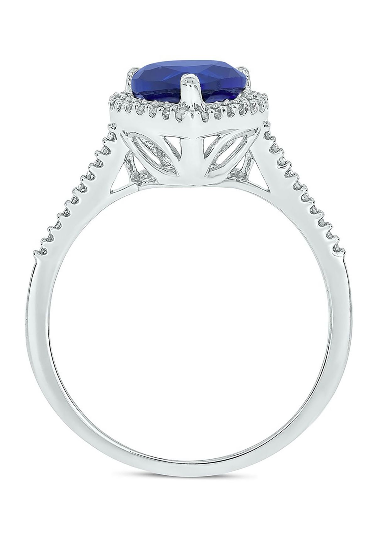Lab Created 1/10 ct. t.w. Diamond and  1.65 ct. t.w. Created Blue Sapphire Heart Color Stone Ring In 14K White Gold