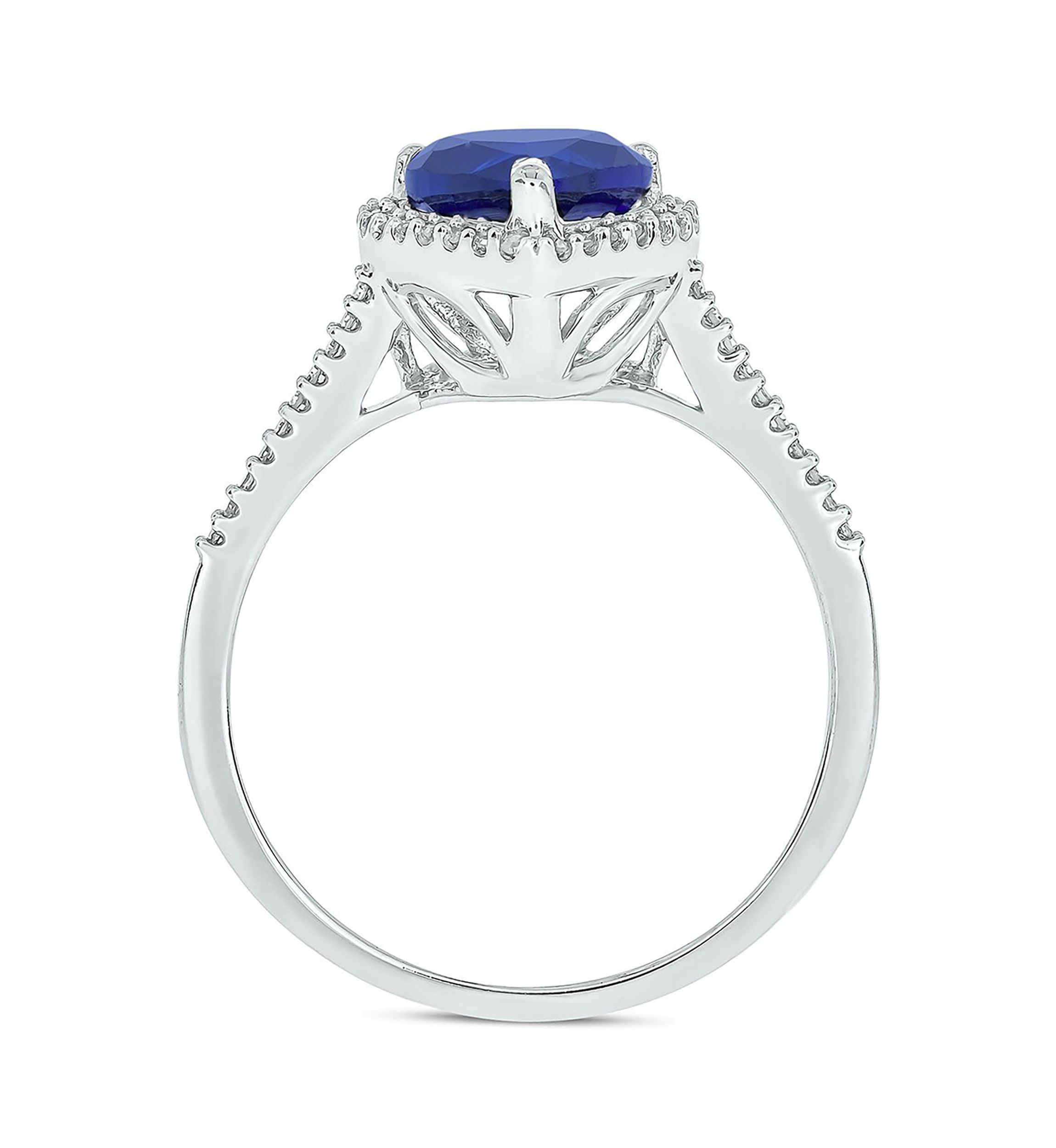 Lab Created 1/10 ct. t.w. Diamond and  1.65 ct. t.w. Created Blue Sapphire Heart Color Stone Ring In 14K White Gold