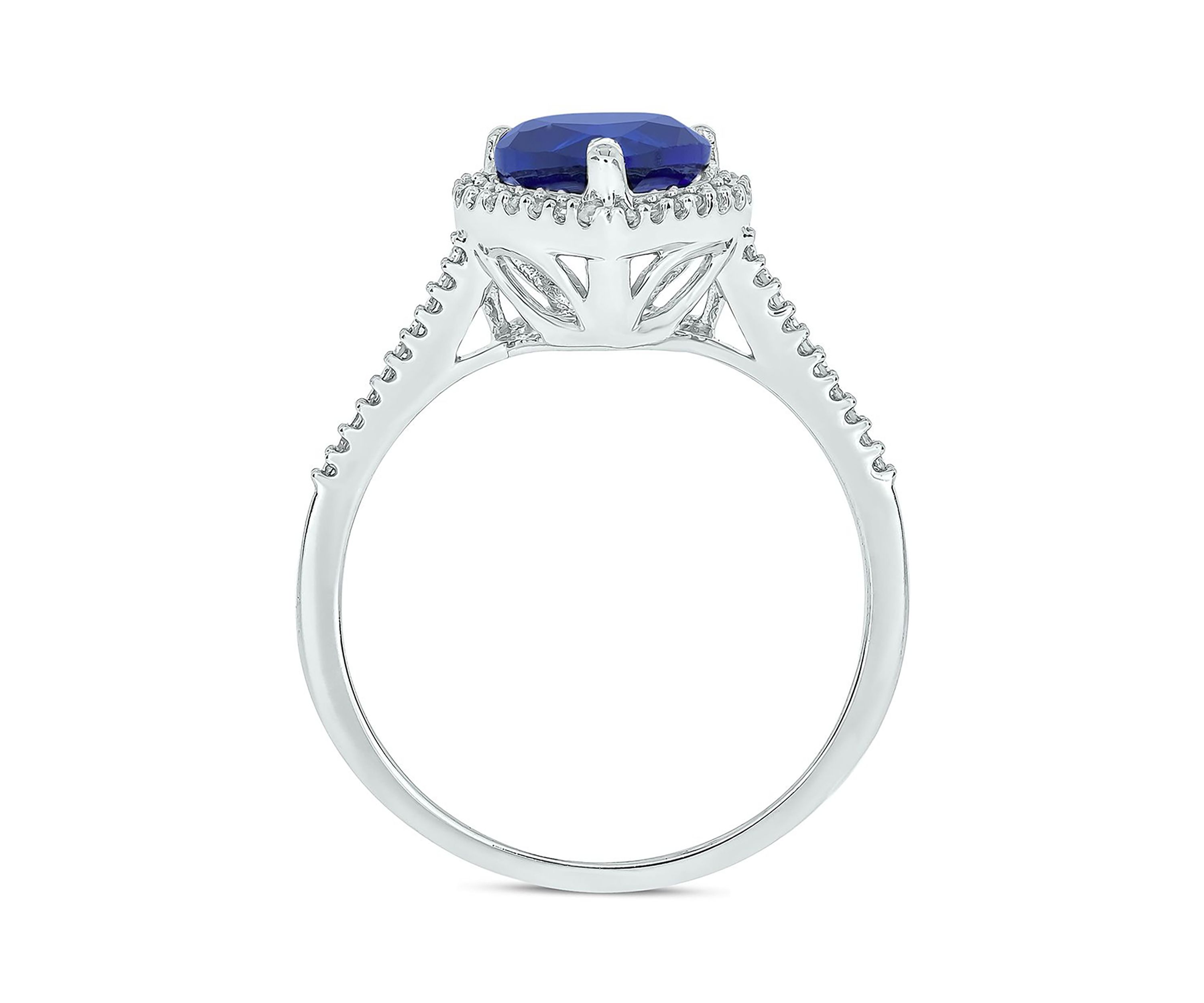 Lab Created 1/10 ct. t.w. Diamond and  1.65 ct. t.w. Created Blue Sapphire Heart Color Stone Ring In 14K White Gold