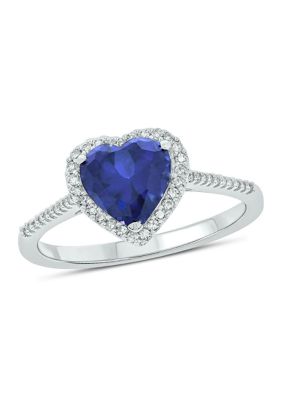 Lab Created 1/10 ct. t.w. Diamond and  1.65 Blue Sapphire Heart Color Stone Ring 14K White Gold