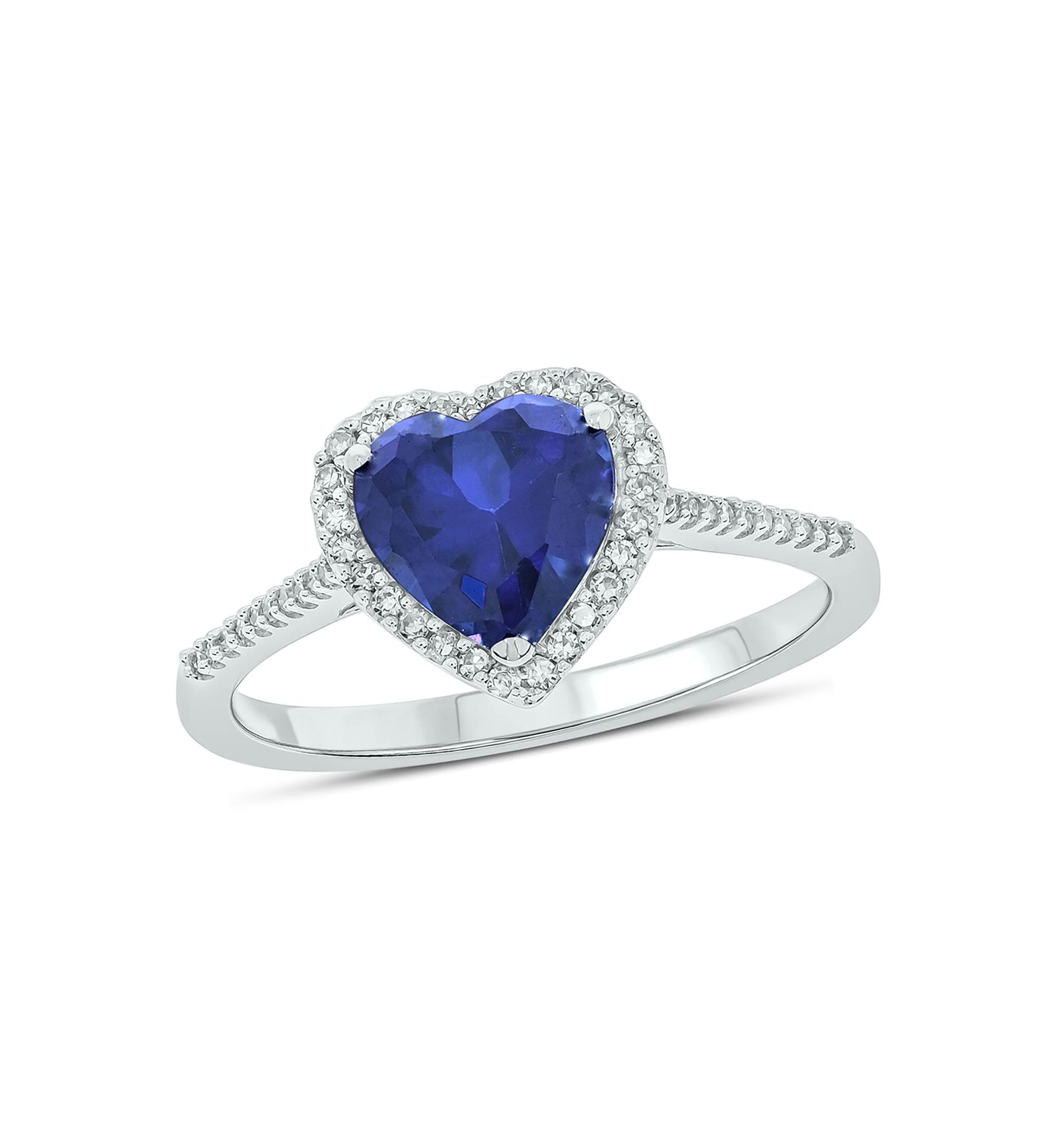 Lab Created 1/10 ct. t.w. Diamond and  1.65 ct. t.w. Created Blue Sapphire Heart Color Stone Ring In 14K White Gold