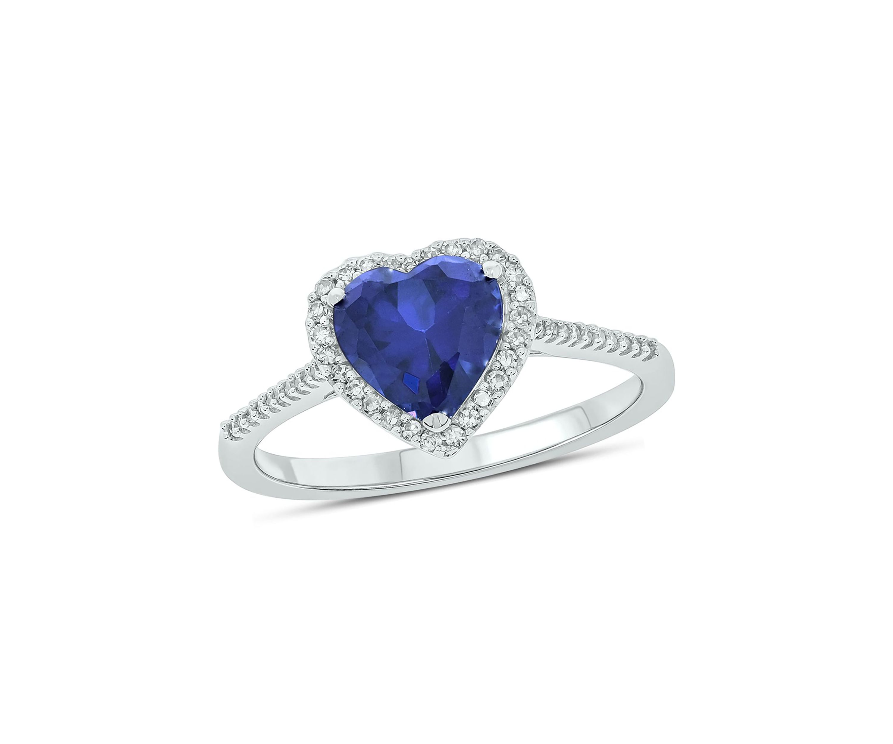 Lab Created 1/10 ct. t.w. Diamond and  1.65 ct. t.w. Created Blue Sapphire Heart Color Stone Ring In 14K White Gold