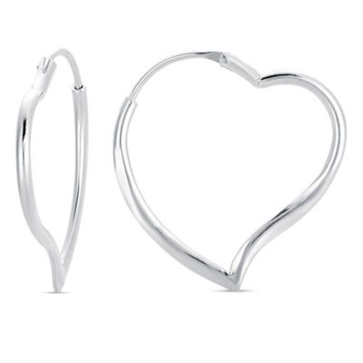 Forever New Sterling Silver 28x2mm Endless Heart Hoop Earrings