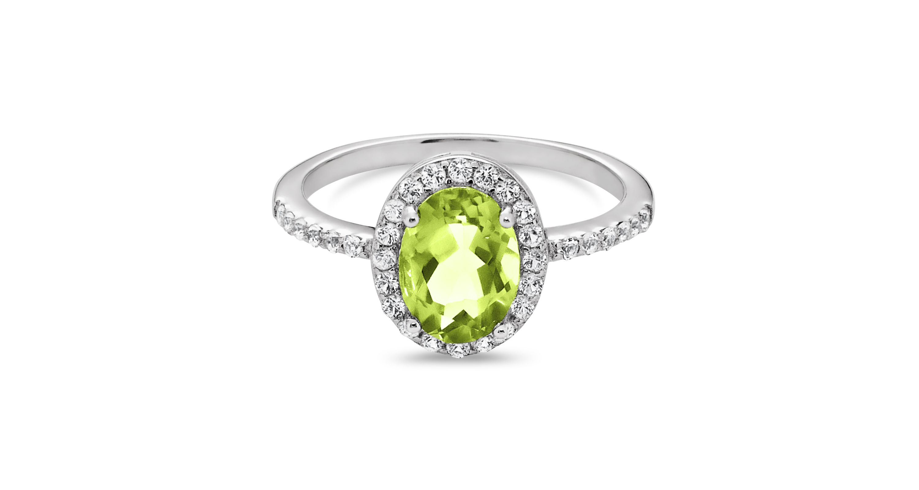 1.63 Carat Peridot Halo and White Topaz Sterling Silver Birthstone Ring
