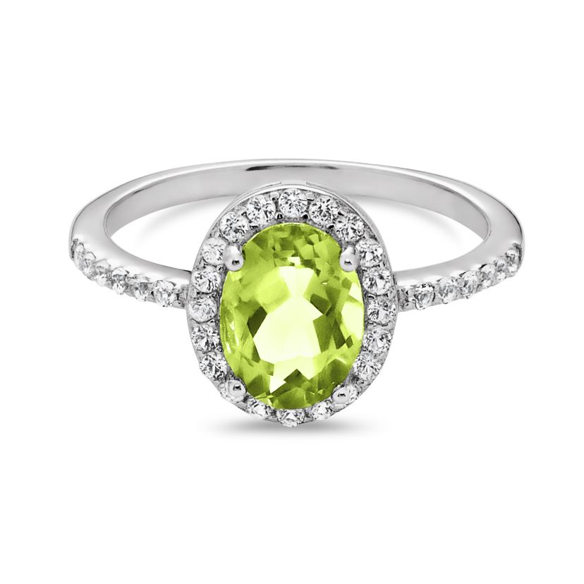 1.63 Carat Peridot Halo and White Topaz Sterling Silver Birthstone Ring
