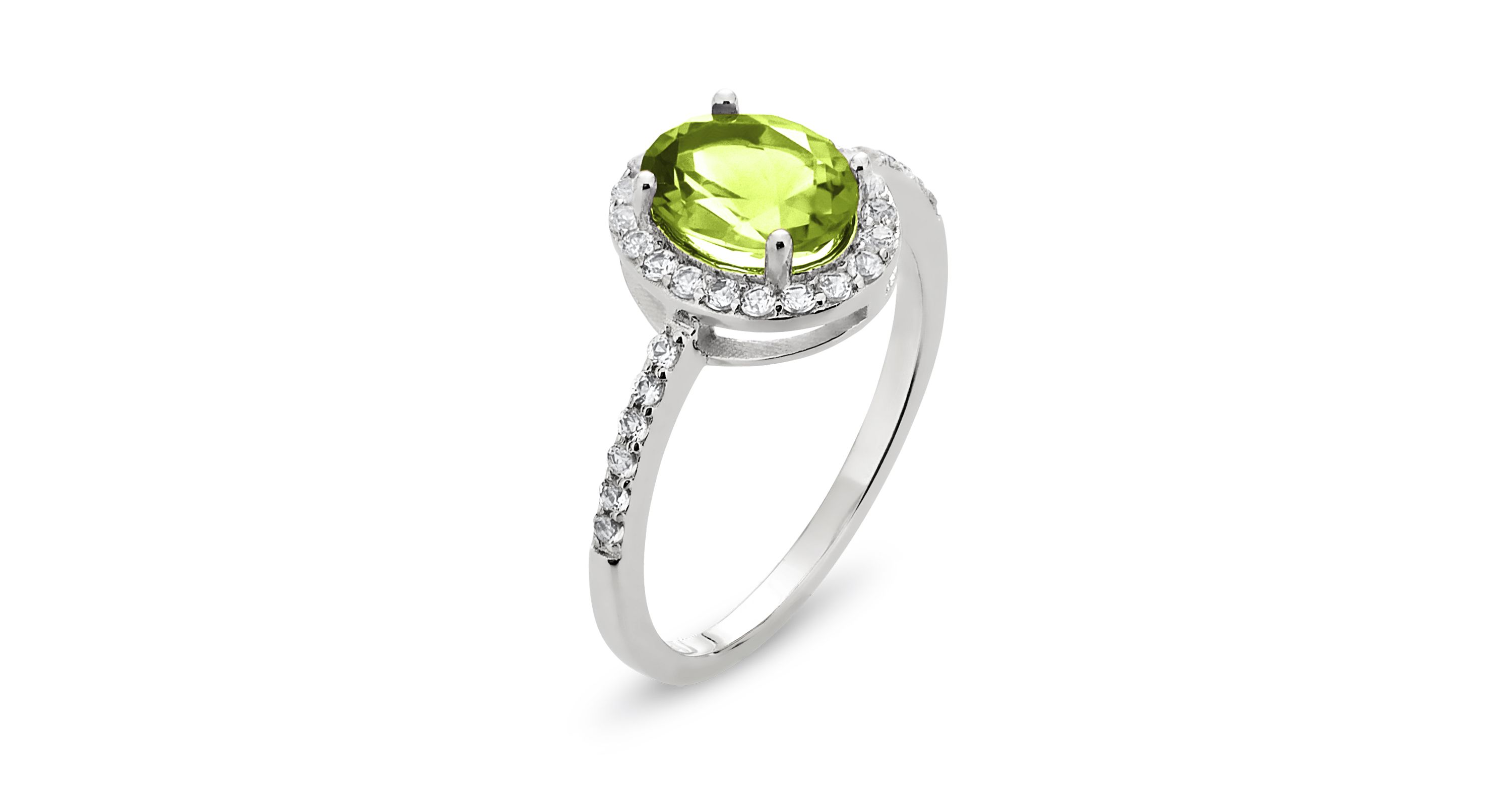 1.63 Carat Peridot Halo and White Topaz Sterling Silver Birthstone Ring