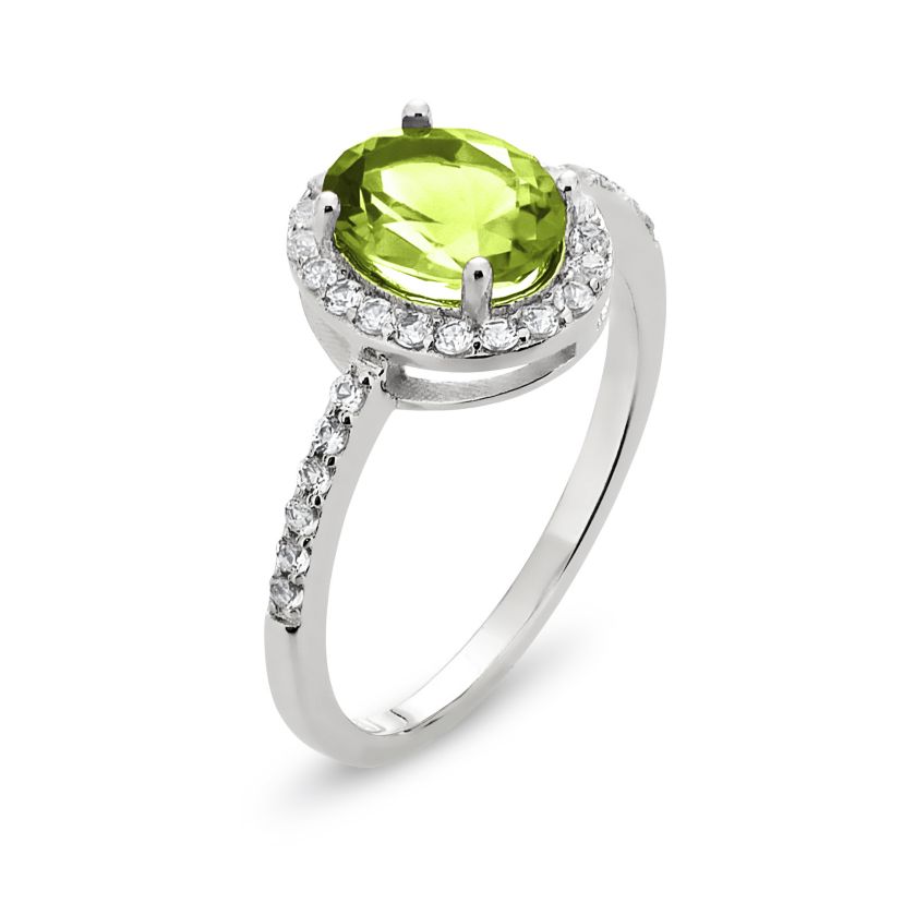 1.63 Carat Peridot Halo and White Topaz Sterling Silver Birthstone Ring