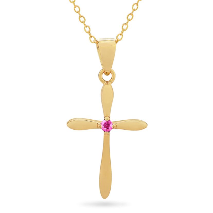 Lab Created 14K Gold Plated Sterling Silver 2.5mm Emerald Pendant 18-Inch Necklace