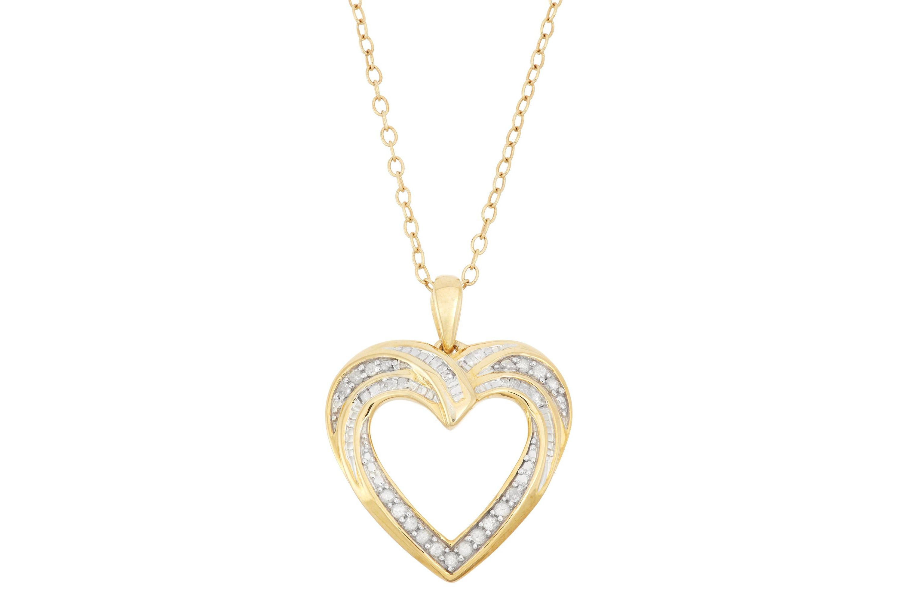 .20cttw Diamond Heart Pendant 14K Gold Plated Sterling Silver 18-Inch Necklace