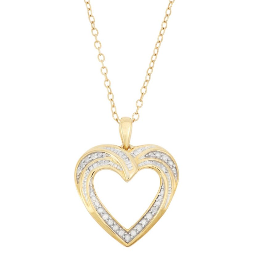 .20cttw Diamond Heart Pendant 14K Gold Plated Sterling Silver 18-Inch Necklace