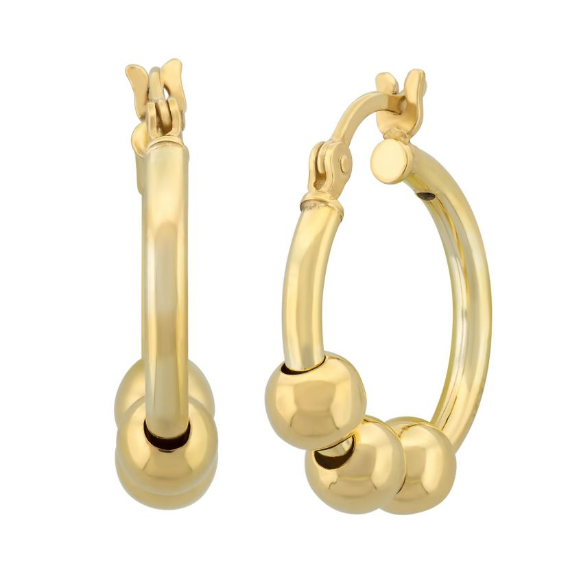 18K Yellow Gold Plated Sterling Silver Beaded 23x4.8mm Hoop Earrings