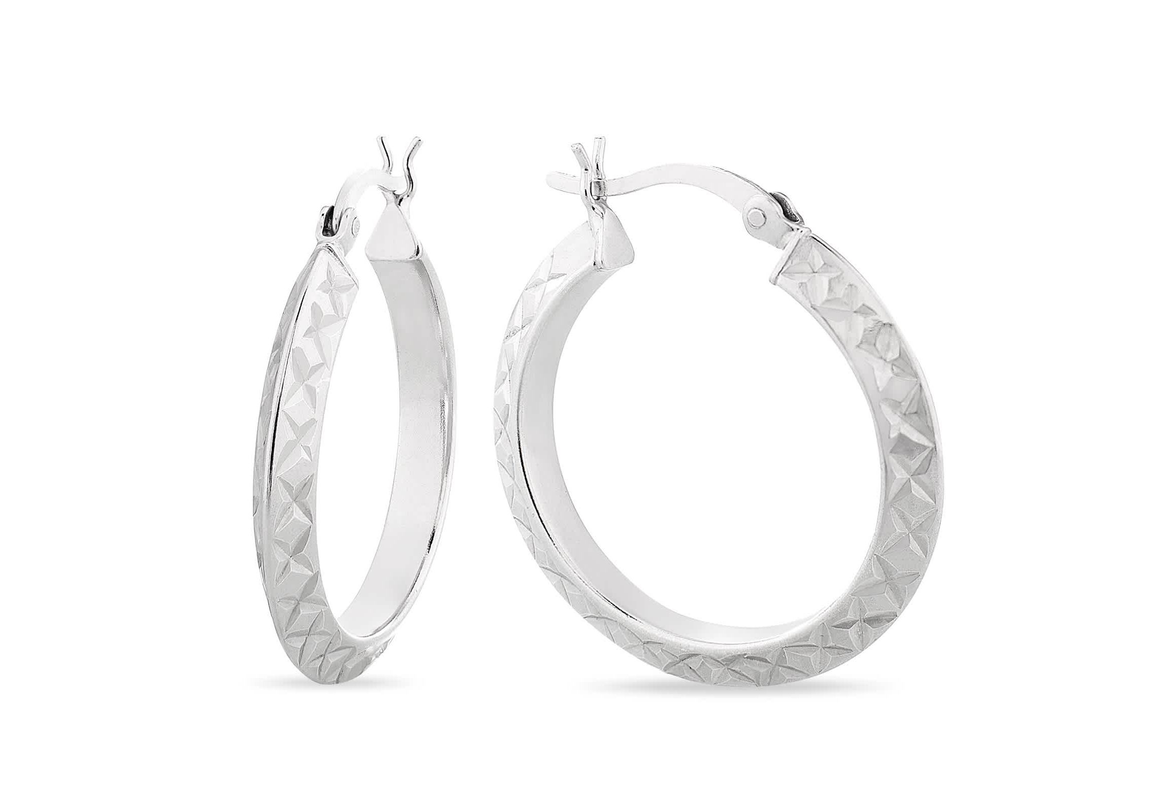 Sterling Silver 25x3mm Diamond Cut Knife Edge Hoop Earrings
