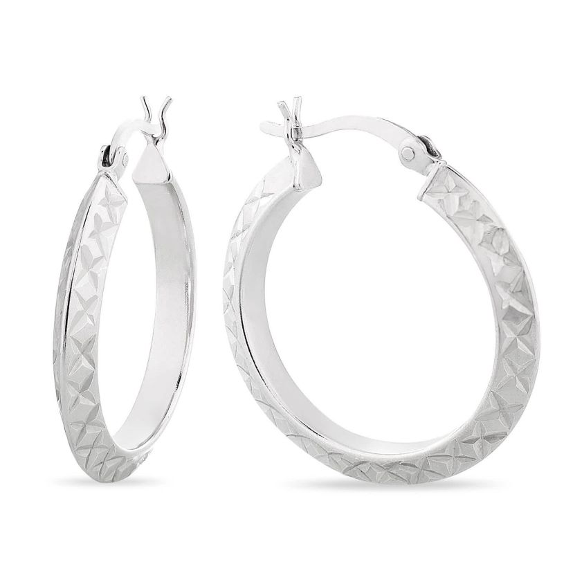 Sterling Silver 25x3mm Diamond Cut Knife Edge Hoop Earrings