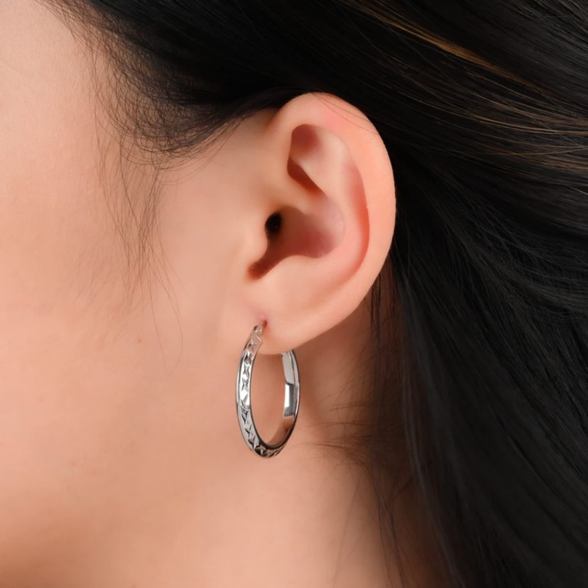 Sterling Silver 25x3mm Diamond Cut Knife Edge Hoop Earrings