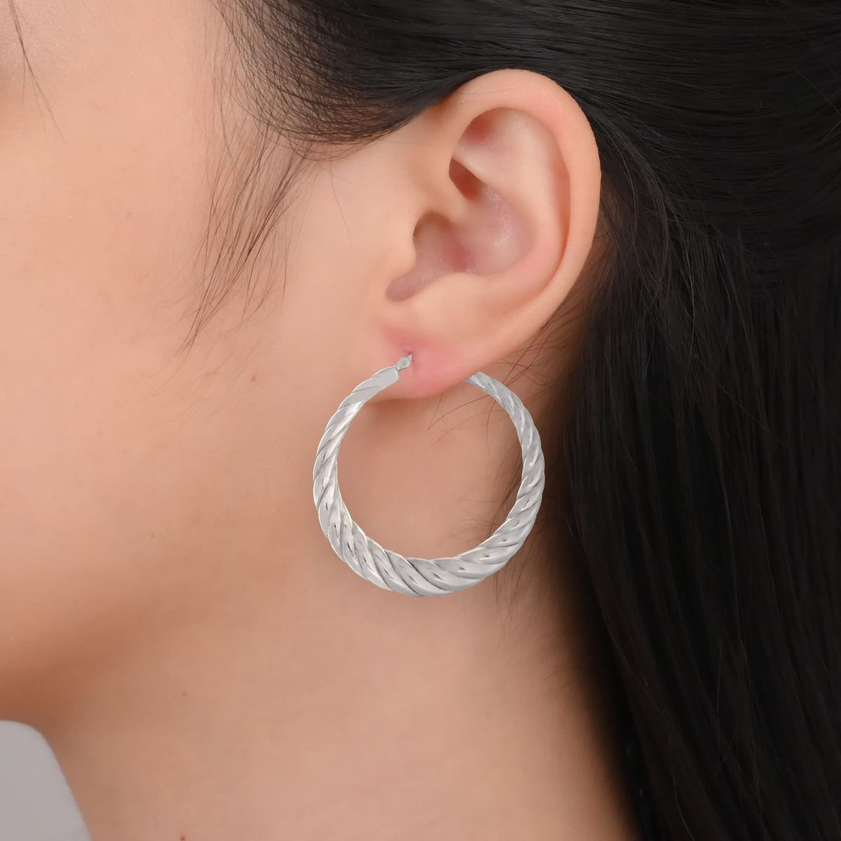 Sterling Silver 48mm Graduated Electroform Fluted Hoop Earrings