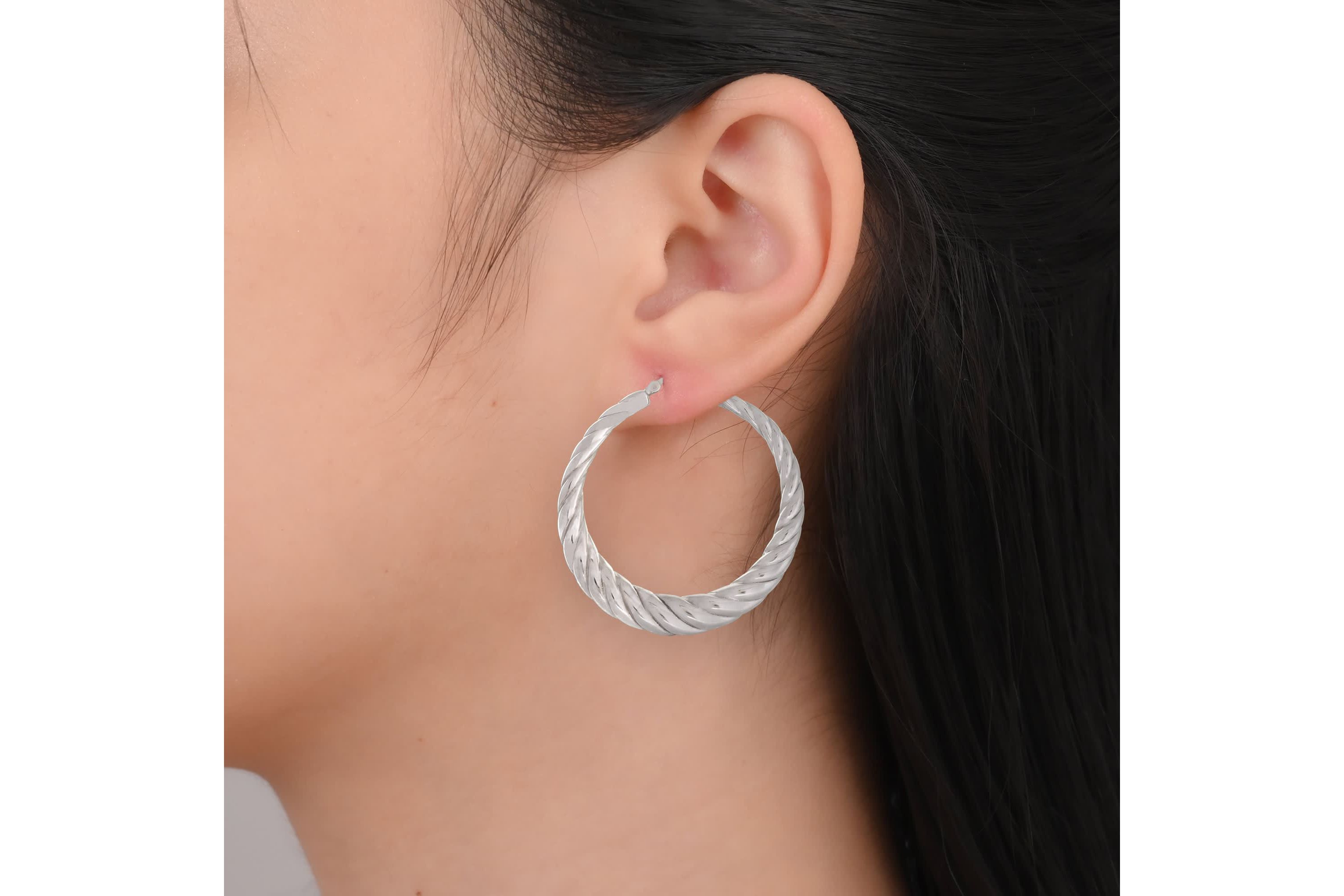 Sterling Silver 48mm Graduated Electroform Fluted Hoop Earrings