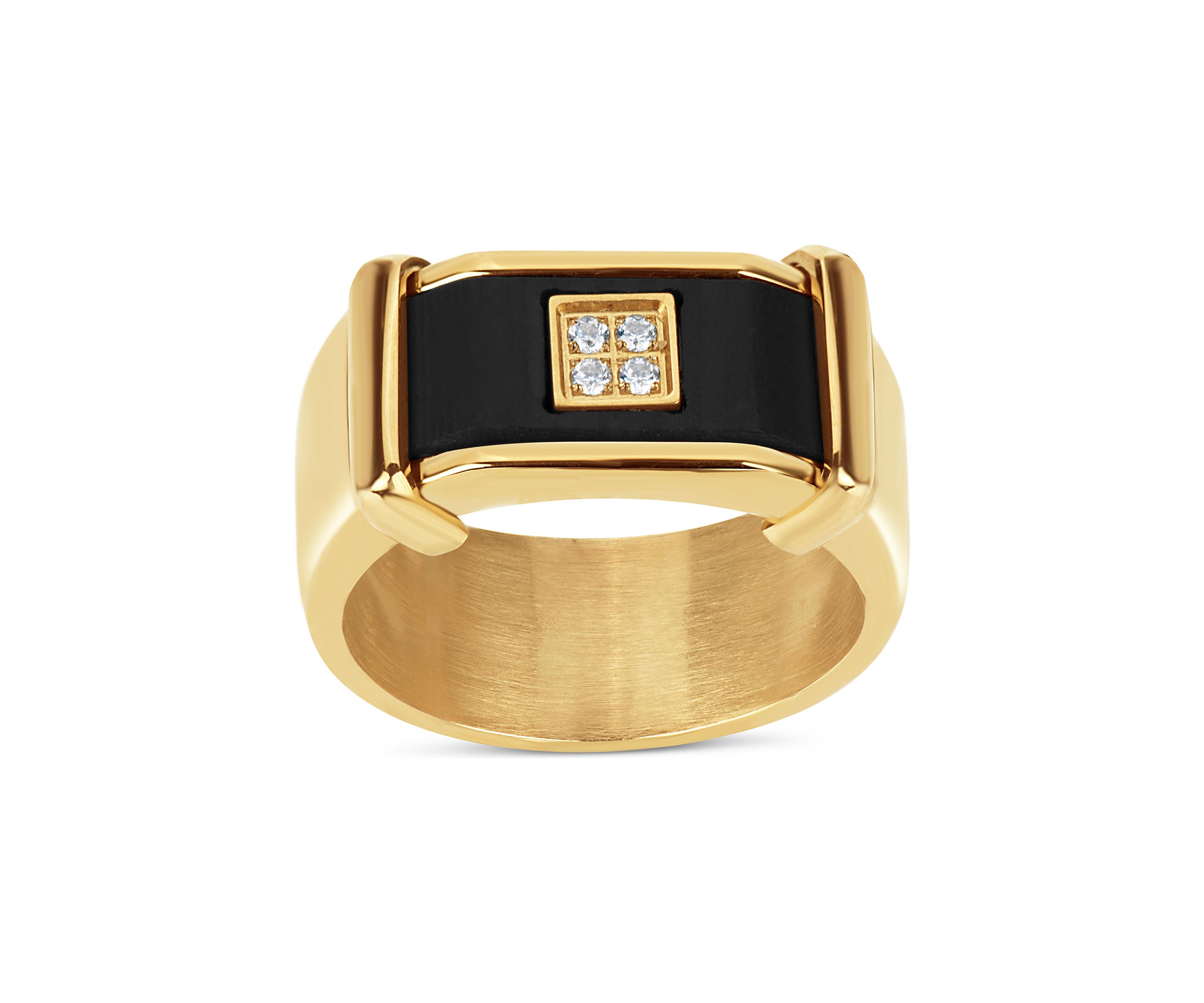 Stainless Steel Gold Ion Plated Carbon Fiber with Cubic Zirconia Square Ring