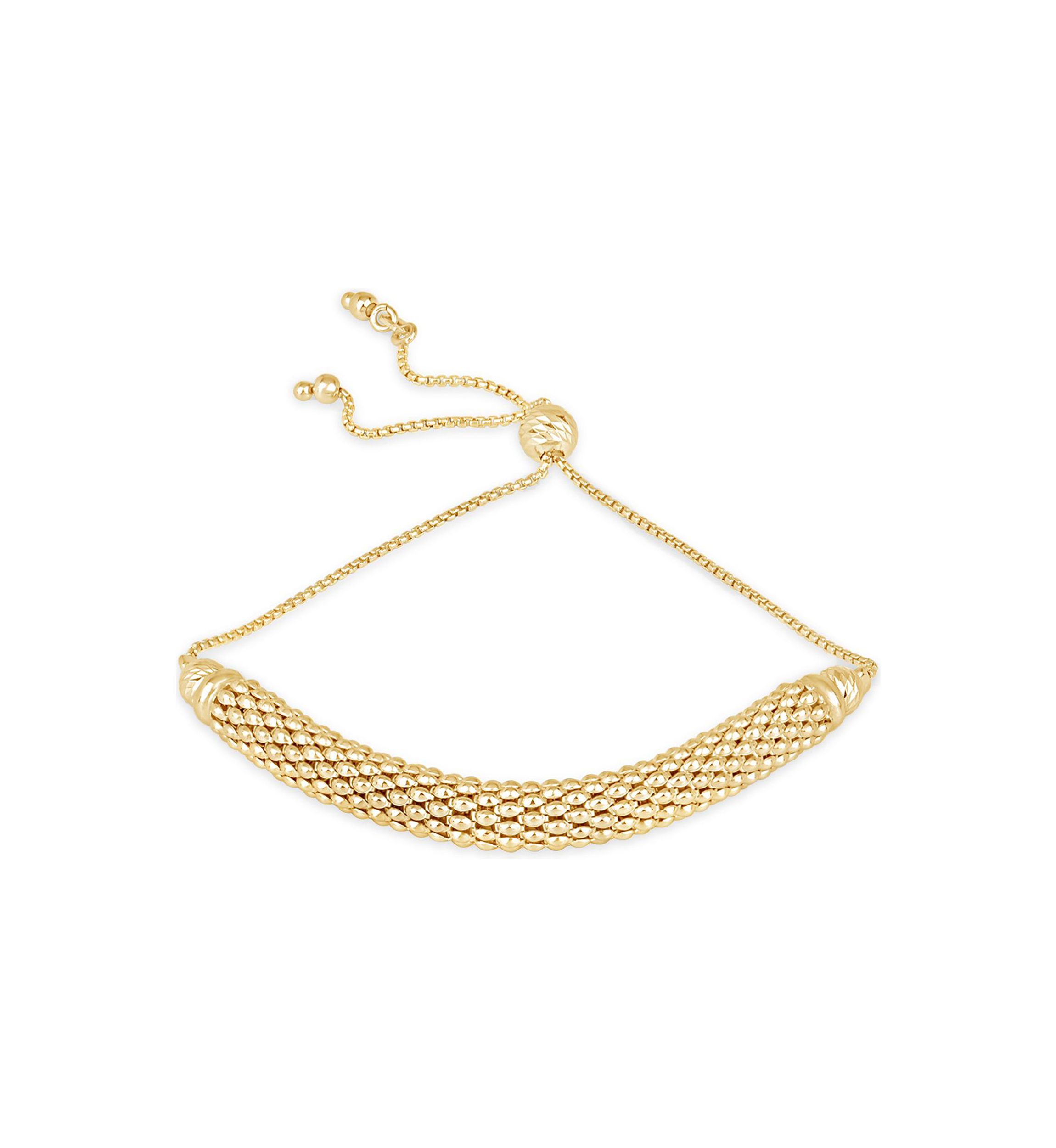 Popcorn Center 7-10 Inch Adjustable Bolo Bracelet in Gold Plated Sterling Silver