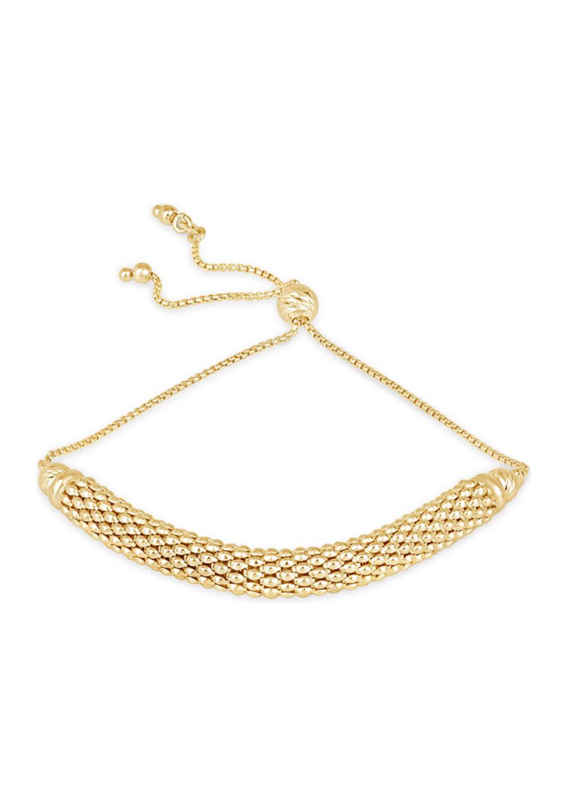 Popcorn Center 7-10 Inch Adjustable Bolo Bracelet in Gold Plated Sterling Silver