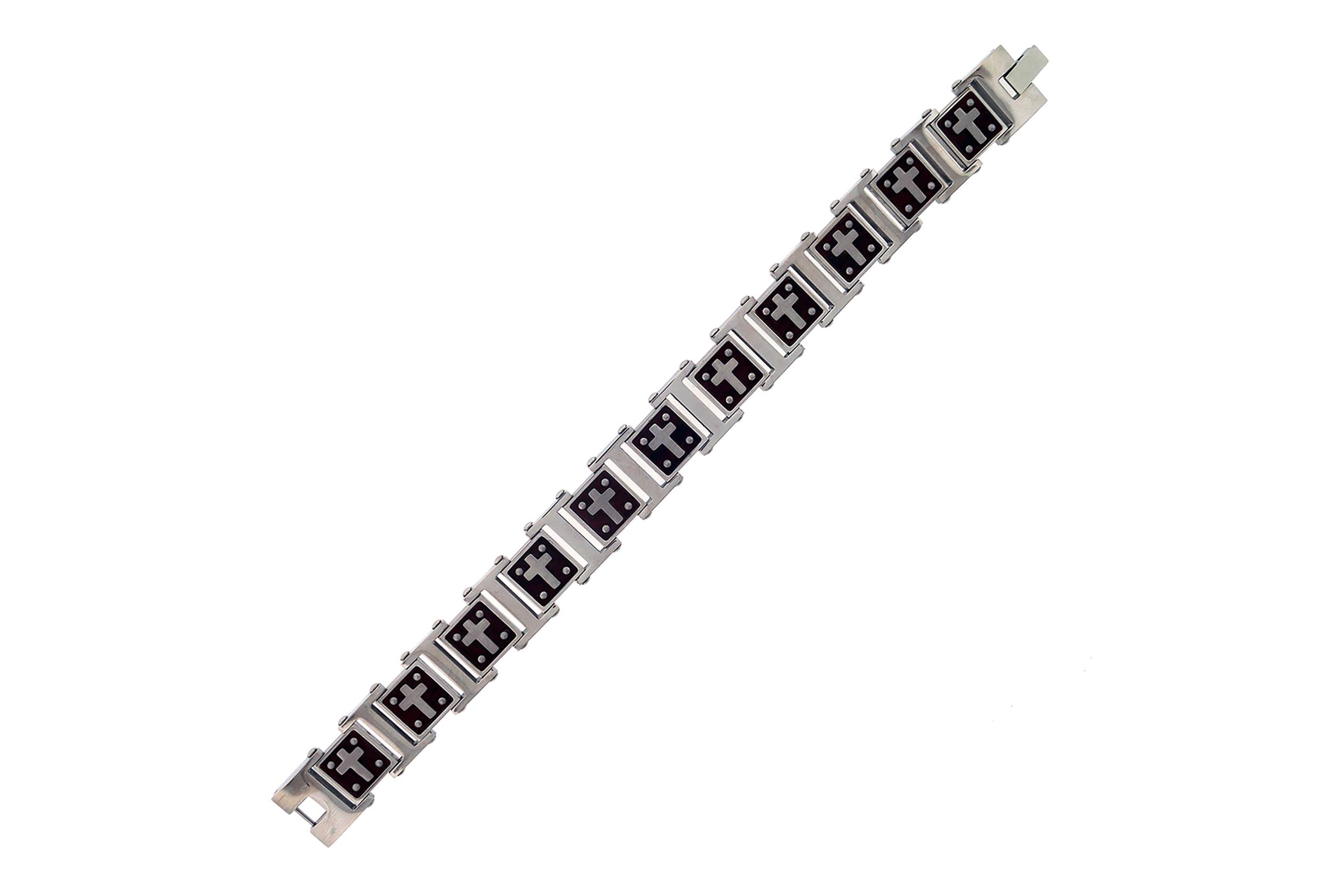 Stainless Steel Wood Cross Link 8.25-Inch Bracelet