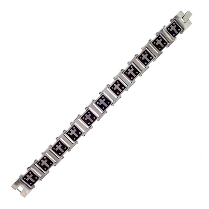 Stainless Steel Wood Cross Link 8.25-Inch Bracelet