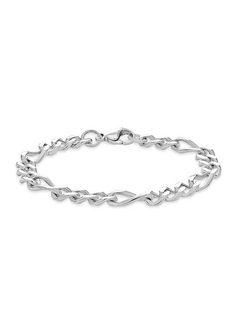 Stainless Steel 3+1 Figaro 9.25 Inch Bracelet