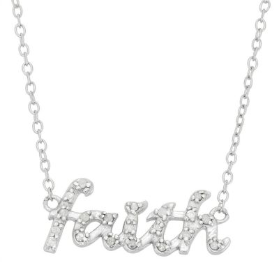 Forever New Sterling Silver Diamond Accent Faith Pendant 18-Inch Necklace