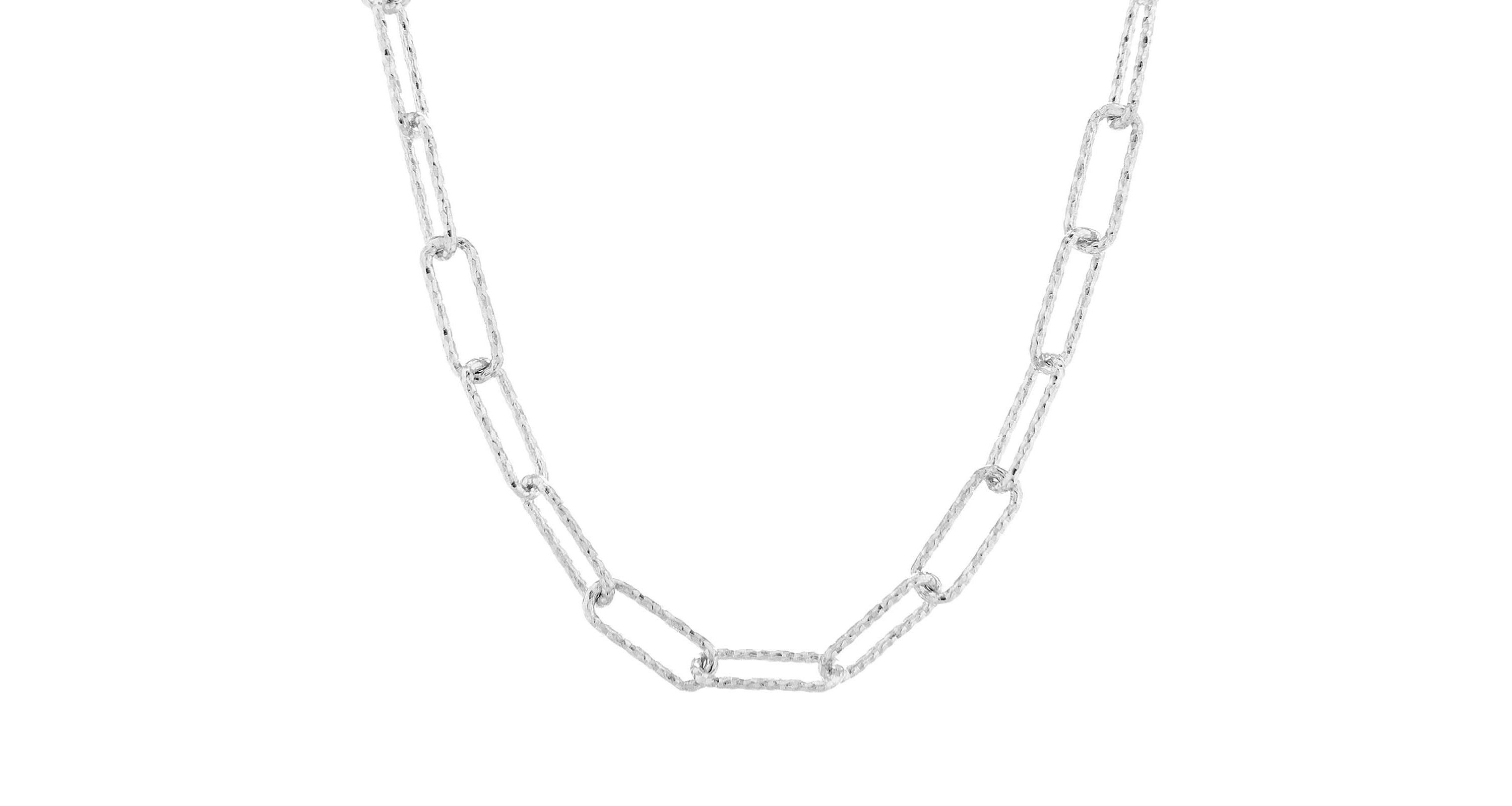 Sterling Silver Paperclip Glitter 18-Inch Chain Necklace, Made in Italy