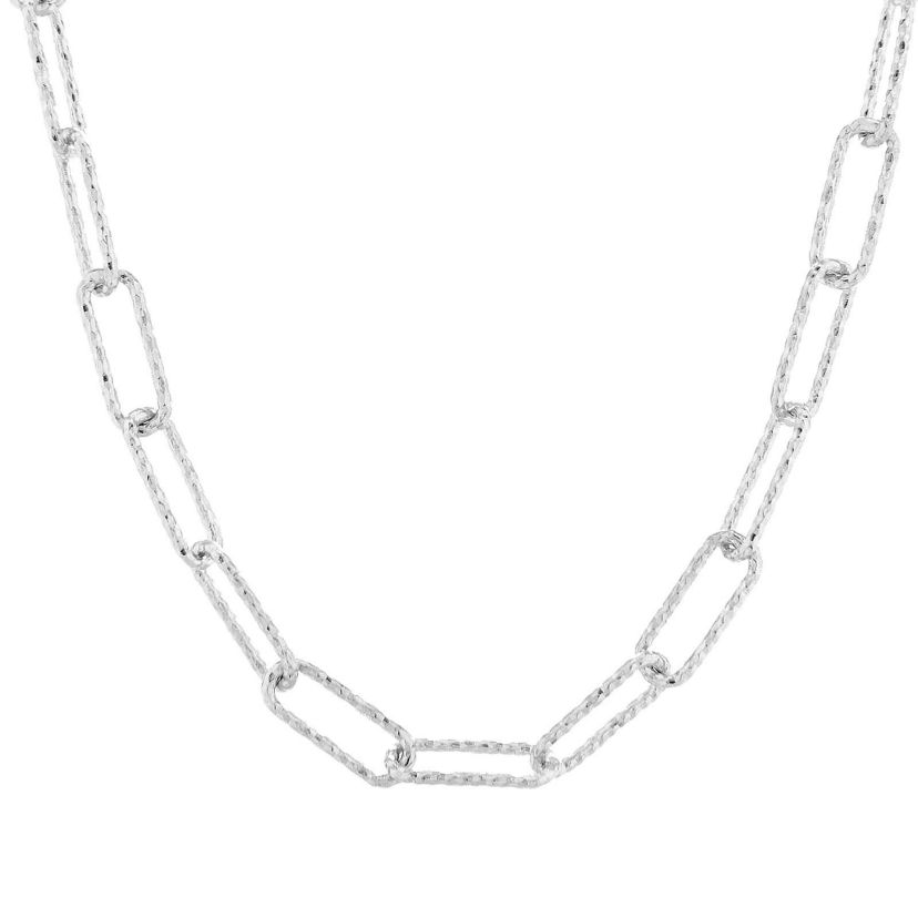 Sterling Silver Paperclip Glitter 18-Inch Chain Necklace, Made in Italy