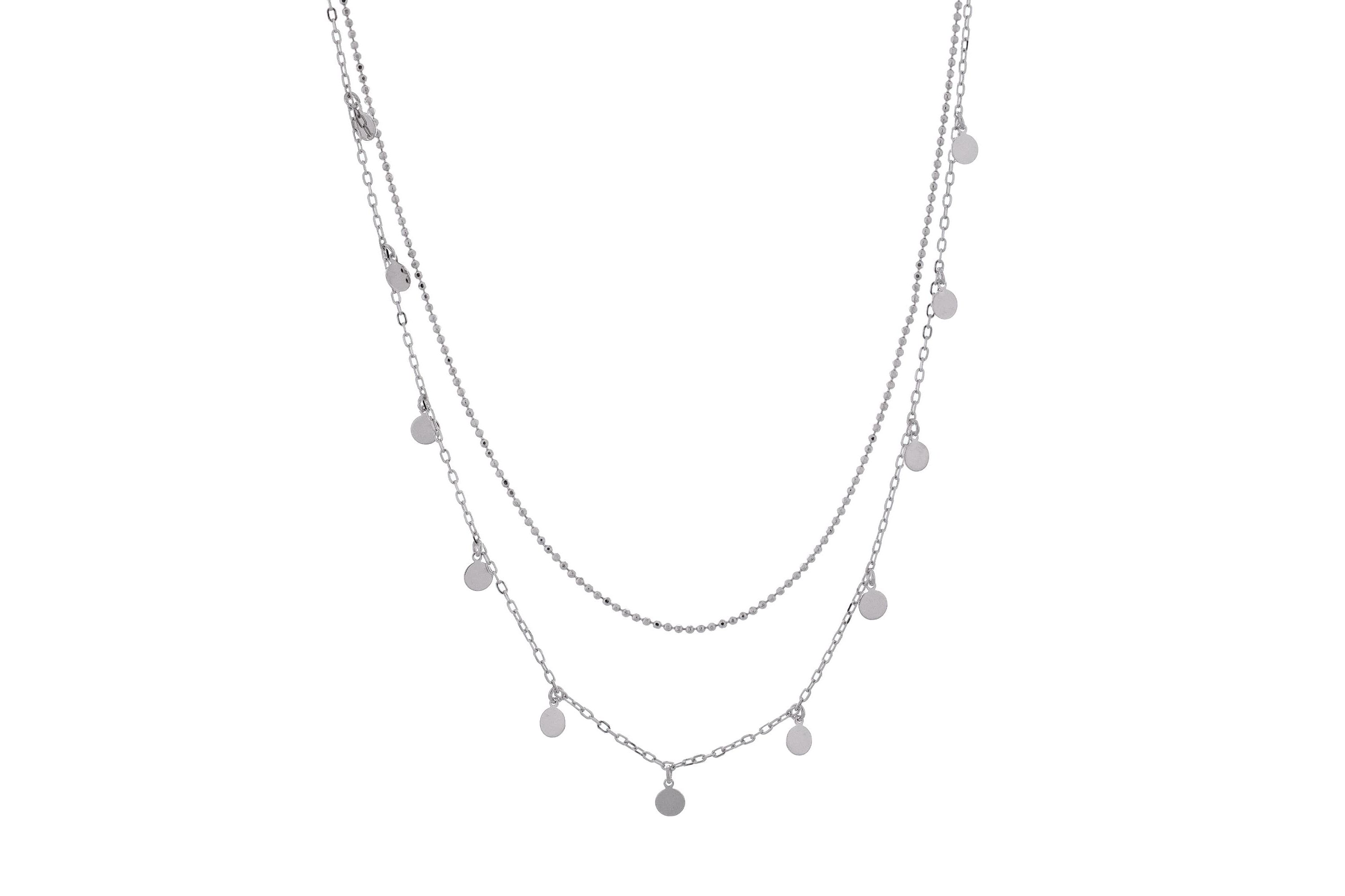 Sterling Silver Disc Charm 14.5-Inch and 16 Plus 2-Inch Layered Necklace