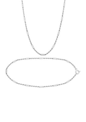 Forever New Diamond Cut Twist Rope Necklace and Bracelet Chain Set in Sterling Silver