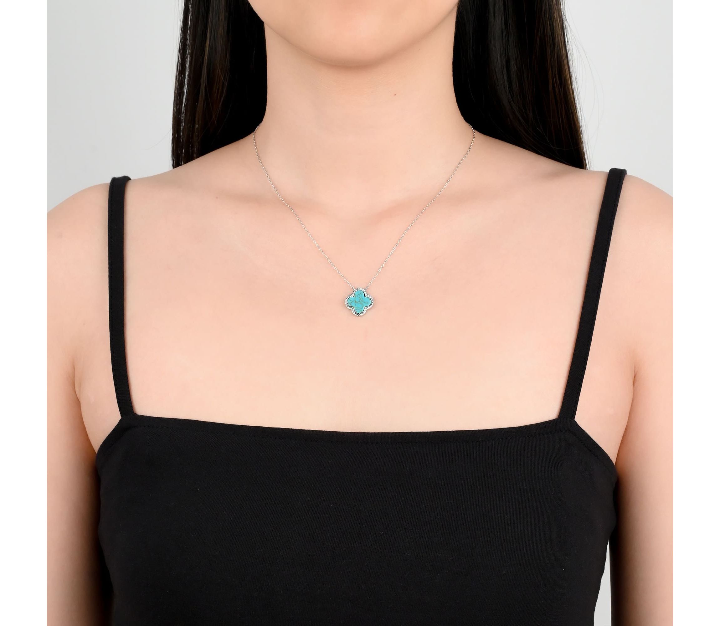 Lab Created Sterling Silver Turquoise and Cubic Zirconia 10mm Flower Pendant 16+2-Inch Necklace