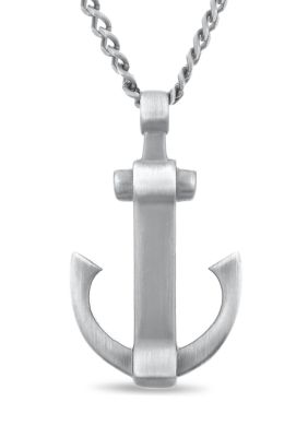Forever New Stainless Steel Gunmetal Anchor Pendant 24-Inch Necklace, Silver
