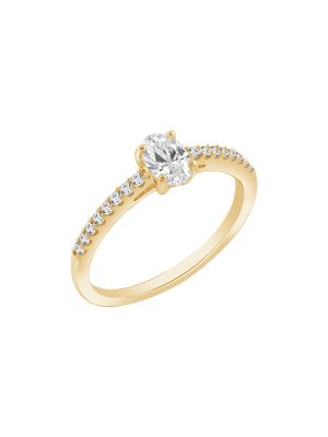 KIERA Lab Created Lab Grown Diamond Oval Cut Solitaire Ring with Pave Band, White, 7