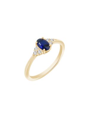 KIERA Lab Created Oval Cut Sapphire With Trio Lab Grown Diamond On Shank Engagement Ring