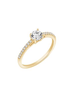 KIERA Lab Created Lab Grown Diamond Round Cut Solitaire Ring with Pave Band