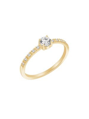 KIERA Lab Created Lab Grown Diamond Round Cut Solitaire Ring with Pave Band, White, 7