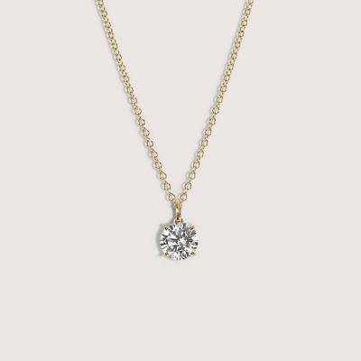 KIERA Lab Created 14k Gold Lab grown diamond 2 ctw round cut solitaire pendant necklace, Yellow, 18 in