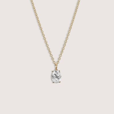 KIERA Lab Created 14k Gold Lab grown diamond 1 ctw oval cut solitaire pendant necklace, Yellow, 18 in