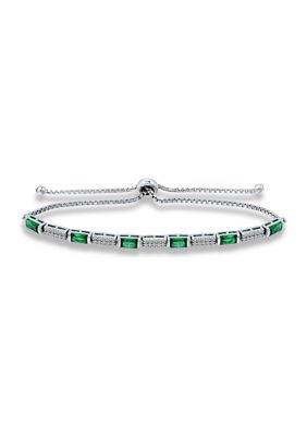 Belk & Co Lab Created 1.57 ct. Nano Emerald and Created White Sapphire Bolo Bracelet, Sterling Silver