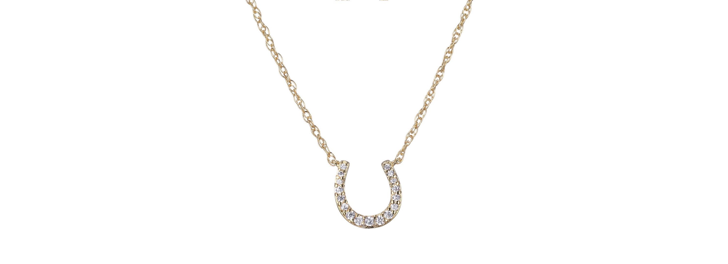1/10 cttw Diamond Horseshoe Pendant in 14k Yellow Gold with 18" Rope Chain