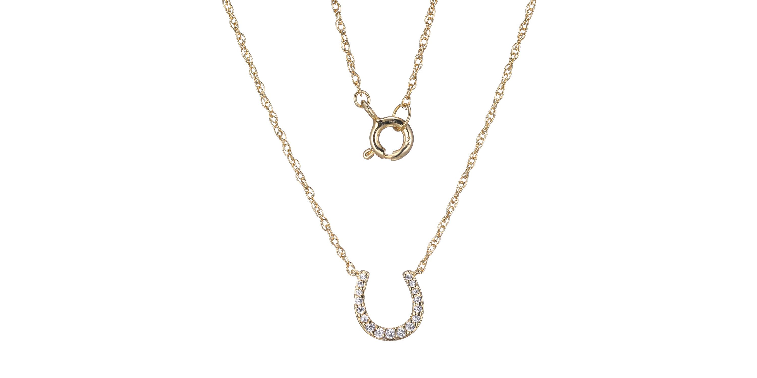 1/10 cttw Diamond Horseshoe Pendant in 14k Yellow Gold with 18" Rope Chain