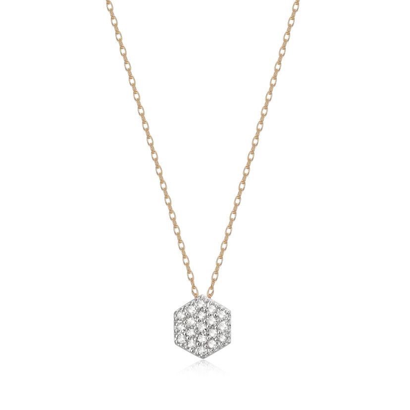 1/5 cttw Diamond Hexagon Necklace in 14k Yellow Gold